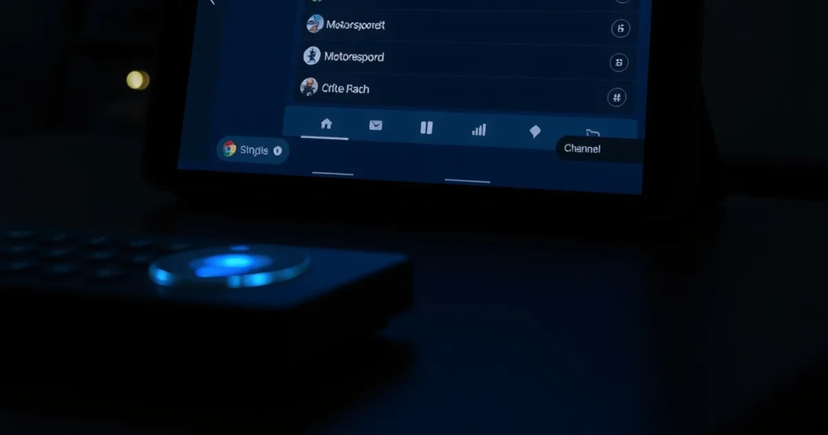 Tablet in een donkere kamer toont een overzichtelijke, handmatig samengestelde lijst met sportkanalen