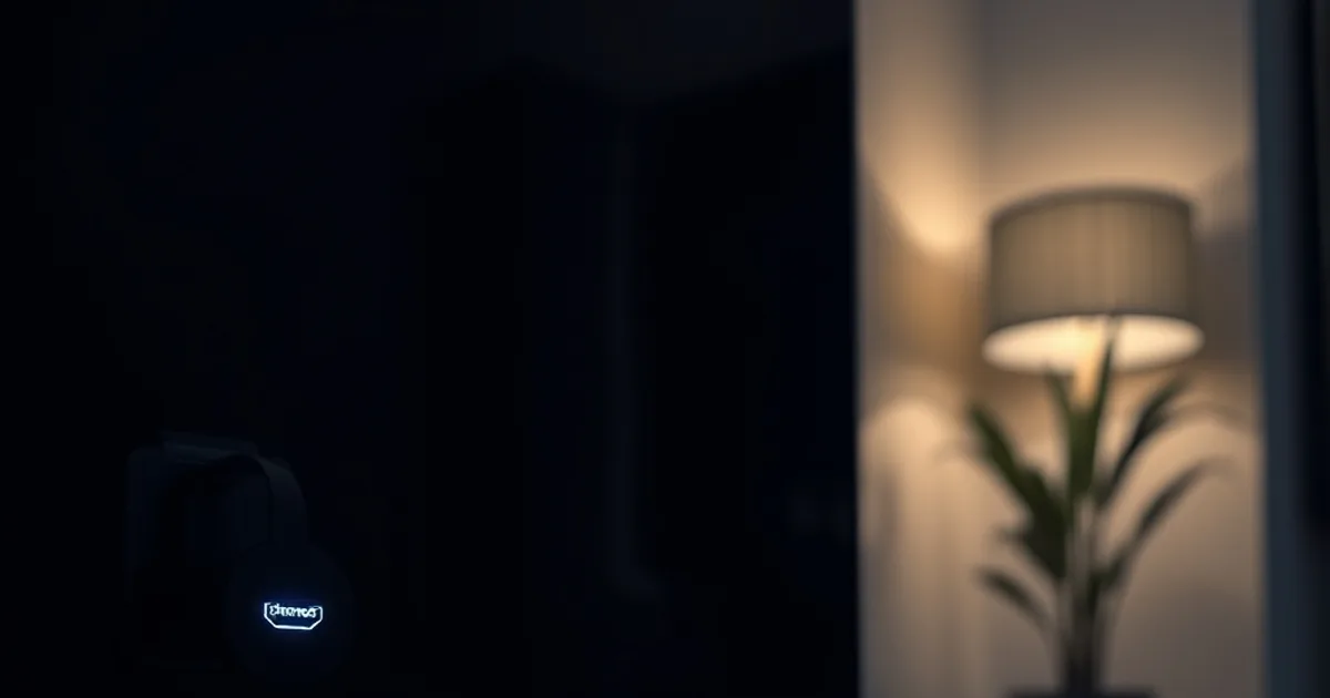 Chromecast met Google TV aangesloten achter een tv in een schemerige woonkamer, met zacht blauw licht van de HDMI-poort
