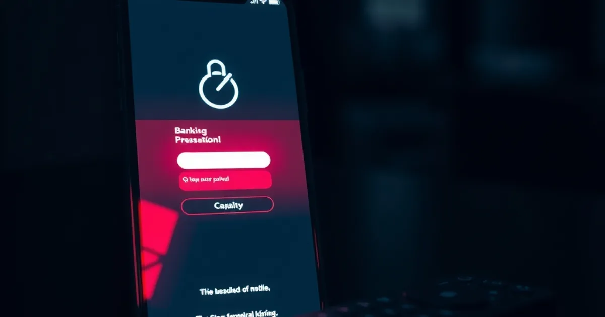 Smartphone in een donkere kamer met een rood waarschuwingsoverlay over een inlogscherm, naast een tv-afstandsbediening